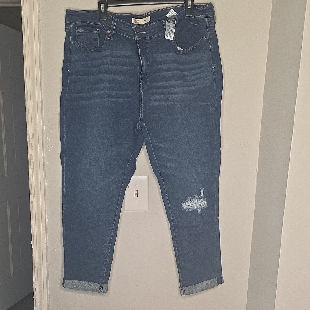 Signature by Levi Strauss Boyfriend Dark Blue Ankle Jeans Size 22 Distressed